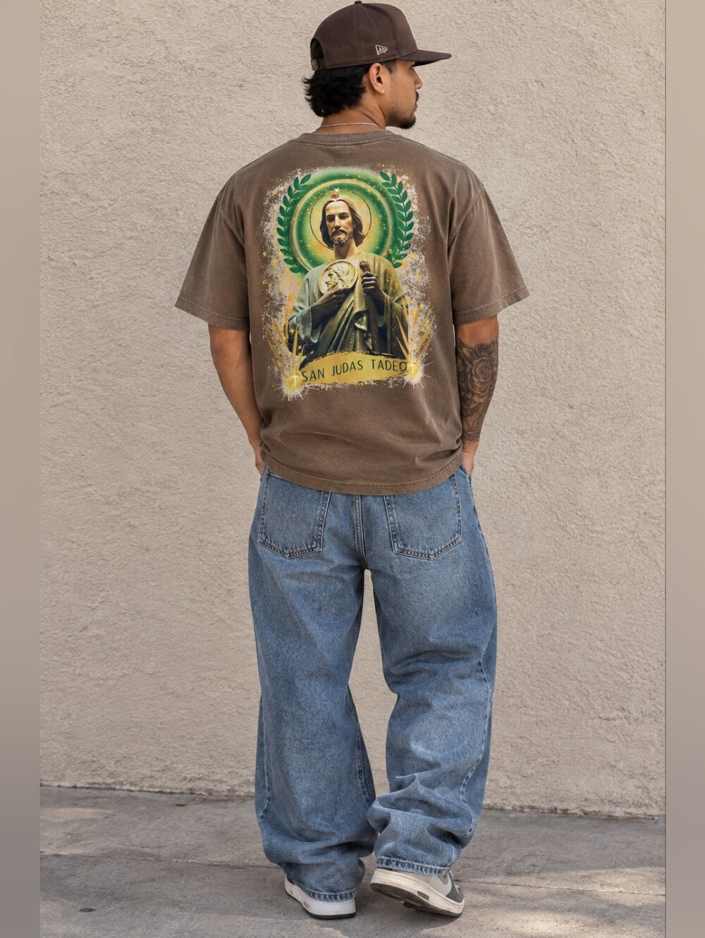 Men's Short Sleeve Crewneck in Brown, Back Graphic T-Shirt